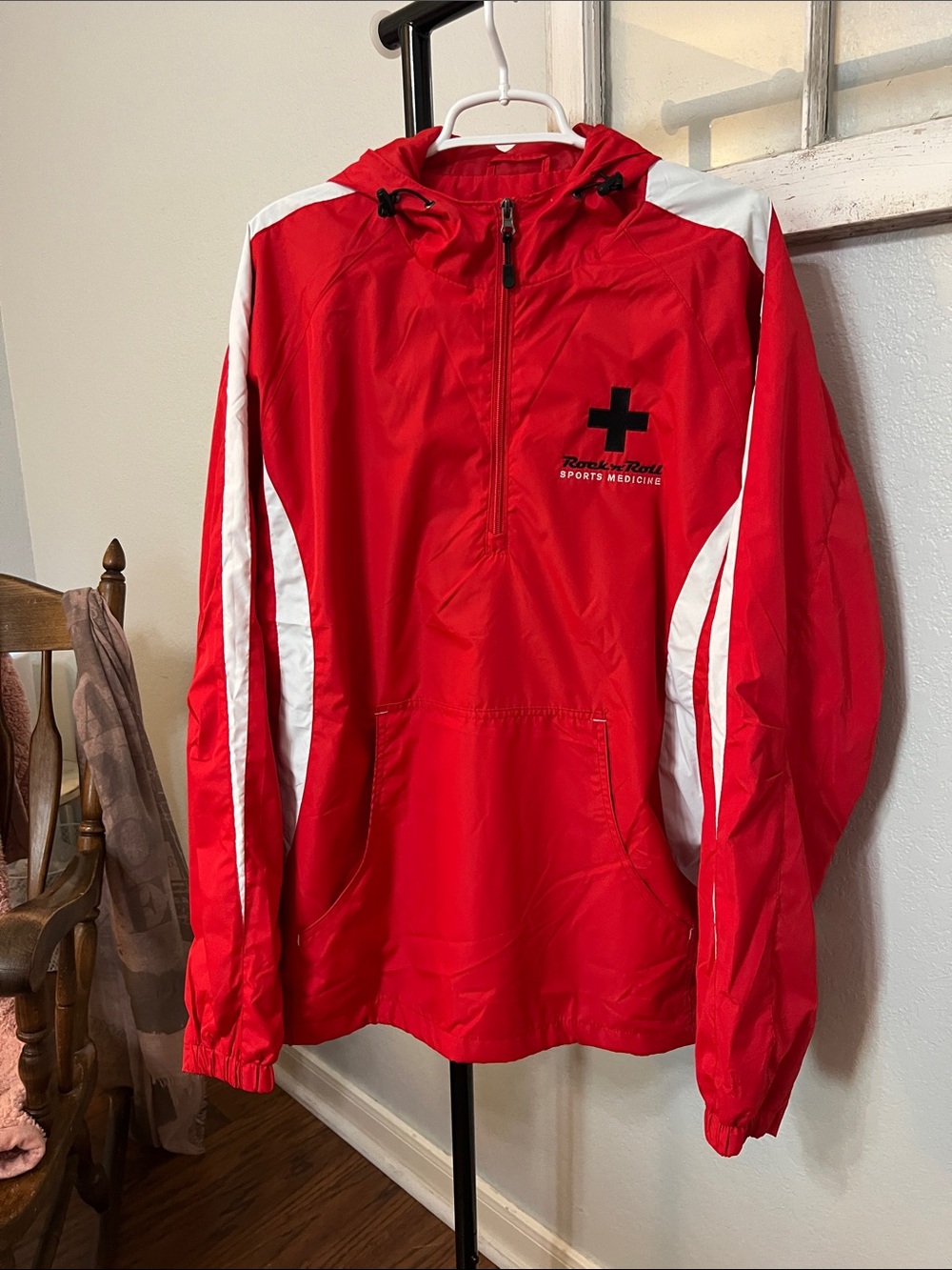 Sport-Tek Red & White Hooded Windbreaker